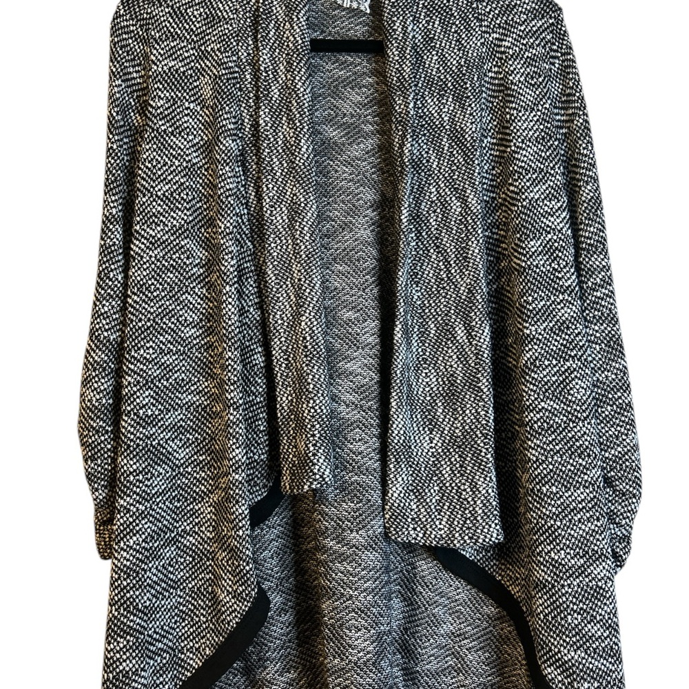 Mauve Black and White Textured Knit Poncho Sweater